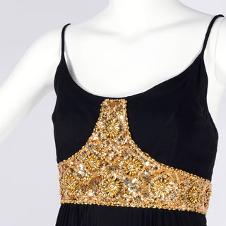 Jean Patou Grecian Evening Gown w/ gold beaded sequin bodice