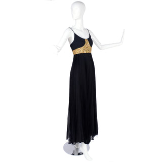 Jean Patou Grecian Evening Gown w/ Gold Bodice and Pleated Skirt