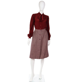 1970s Jean Patou Boutique 3pc Burgundy Culottes & Plaid Vest & Blouse Outfit
