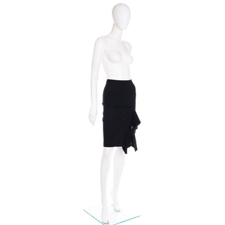 2000s Jean Paul Gaultier Femme Black Bodycon Stretch Skirt W Ruffled Slit Size Small 