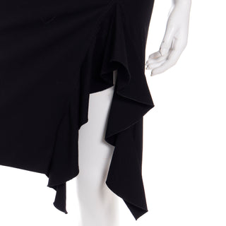 2000s Jean Paul Gaultier Femme Black Bodycon Skirt W Frilled Slit