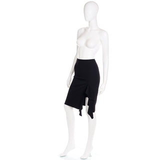 2000s Jean Paul Gaultier Femme Black Bodycon Skirt W Ruffled Slit small