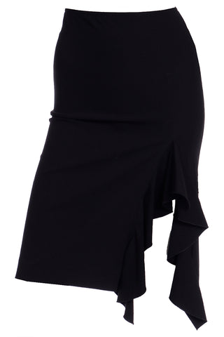 2000s Jean Paul Gaultier Femme Black Bodycon Skirt W Ruffled Slit
