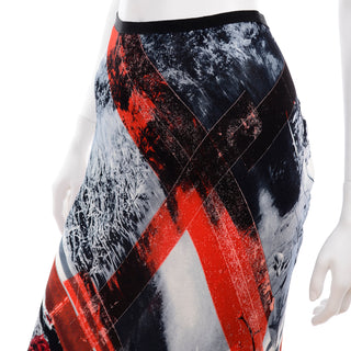 1990s Jean Paul Gaultier Semi Sheer Abstract Red & Black Maxi Skirt
