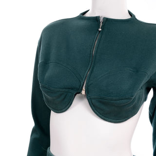 1980s Jean Paul Gaultier Green Cropped Bustier Sweater Top & Skirt