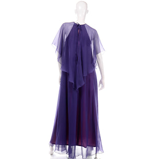vintage Jean Varon 1970s Blue Chiffon Evening dress England