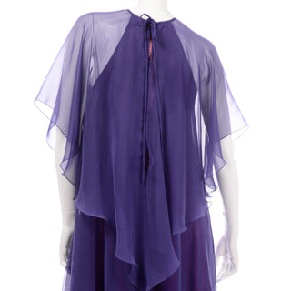 vintage Jean Varon 1970s Blue Chiffon Evening dress designer England