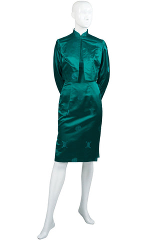 Gene Kristeller Vintage Cheongsam Asian Green Dress and Jacket - Dressing Vintage