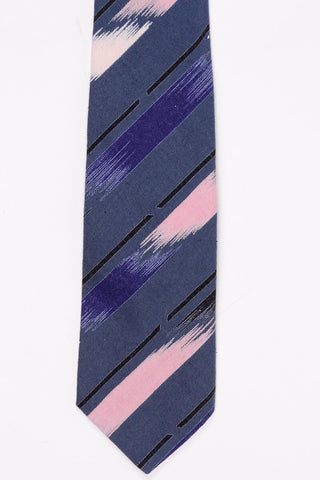 1980s Jeanne Marc Postmodern Blue & Pink Narrow Men's Necktie
