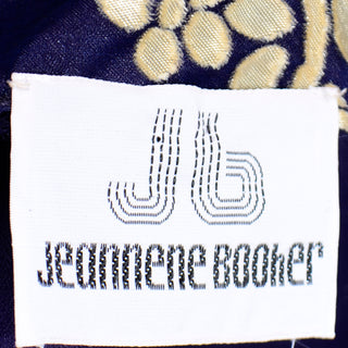 Jeannene Booher Vintage Navy Blue Evening Dress W Gold Burnout Velvet Flowers 60s Maxi