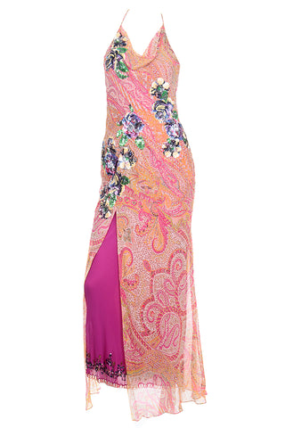 2000s Jenny Packham Silk Paisley Beaded Floral Dress