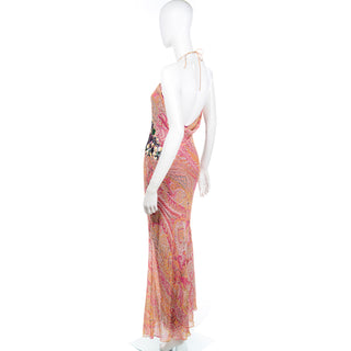 Jenny Packham 2000s Paisley Pink Silk Long Summer Gown