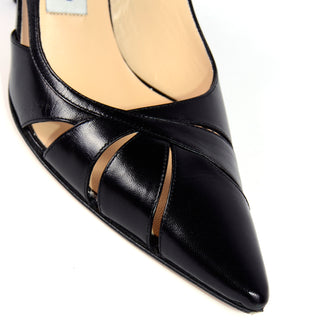 Jimmy Choo London Shoes Black Leather Cutout Slingback Heels with box size 37 