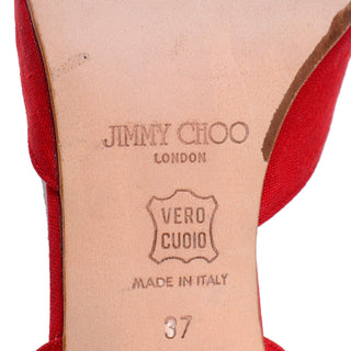Jimmy Choo Shoes Vintage Red Linen Slingback Heels W Flowers Italy
