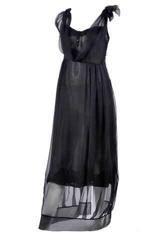 John Galliano layered black silk draping neckline dress