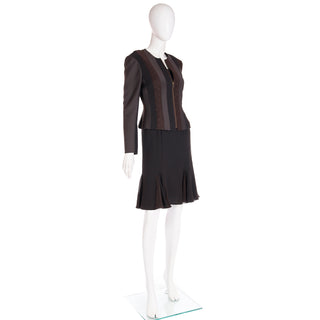 Vintage 2002 John Galliano Striped Zip Front Jacket and Godet Dress Suit