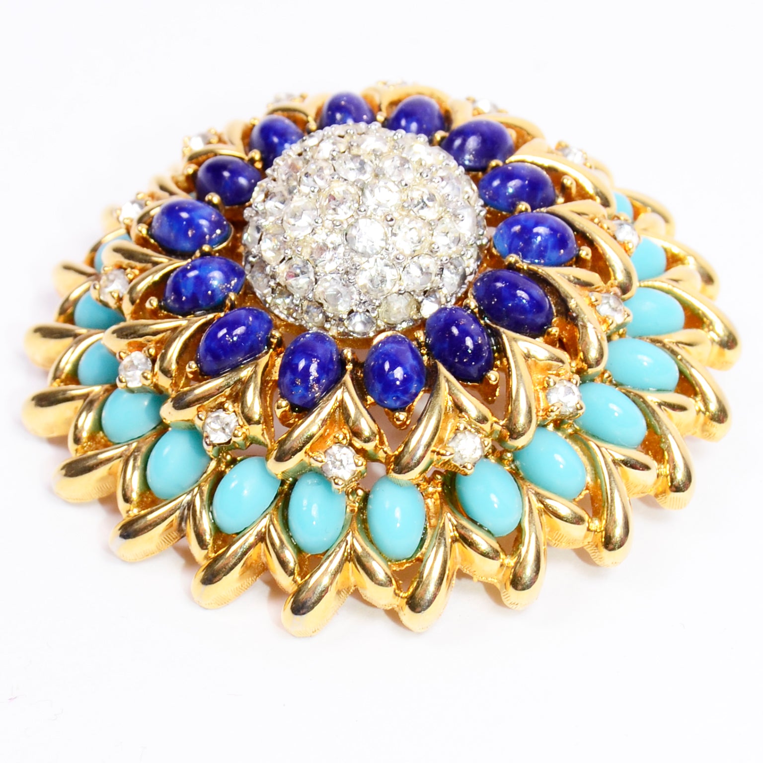 Vintage Signed JOMAZ© Turquoise & Crystal Flower Pin Brooch - antiques - by  owner - collectibles sale - craigslist