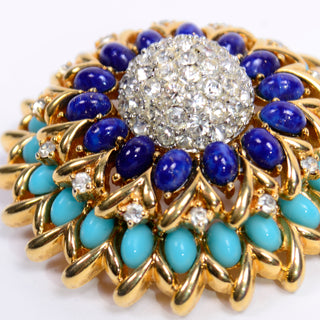 Jomaz Signed Vintage Dome Brooch Lapis Turquoise
