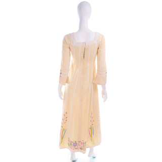 1970s Josefa Cream Cotton Long Embroidered Vintage Dress