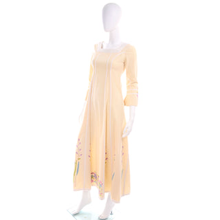 1970s Josefa Cream Cotton Long Embroidered Vintage Dress