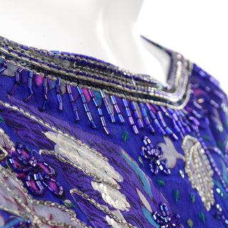 Vintage Judith Ann Creations Purple Beaded Sequin 2 pc Dress W Bird Design bugle beads