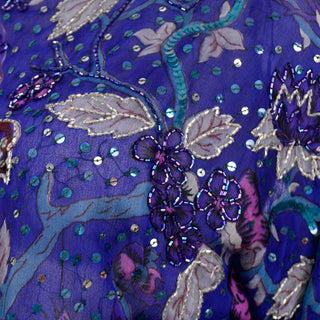 Vintage Judith Ann Creations Purple Beaded Sequin 2 pc Dress W Bird & leaf motif