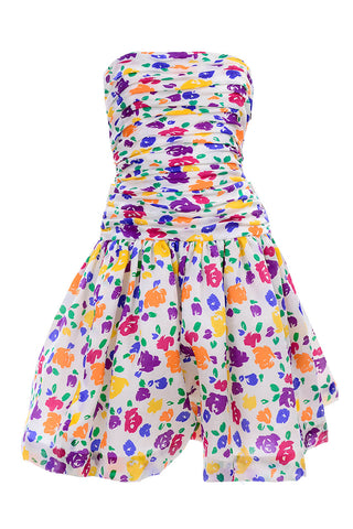 1980s Floral party dress with rouched bodice