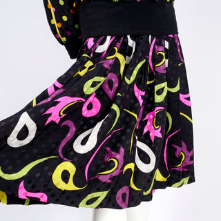 Paisley abstract silk pleated vintage midi skirt