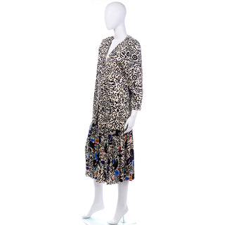 80s Julie Frances Pattern Mix Abstract Print Silk Jacket and Skirt Outfit