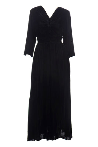 1940s Kamore Black Silk Velvet Evening Dress or Hostess Gown