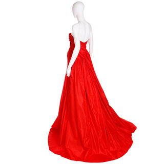 1980s Karl Lagerfeld Fendi Red Silk Satin Strapless Evening Dress w Bolero MET Gala Gown