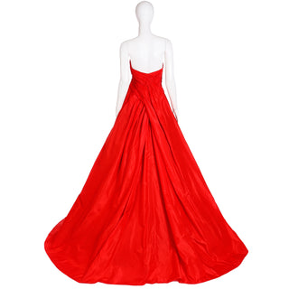 1980s Karl Lagerfeld Fendi Red Silk Satin Strapless Evening Dress w Bolero and Ruched Bodice