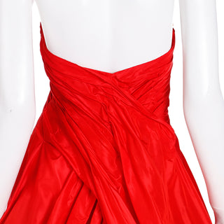 1980s Karl Lagerfeld Fendi Red Silk Satin Strapless Evening Dress w LS Bolero Jacket and Train