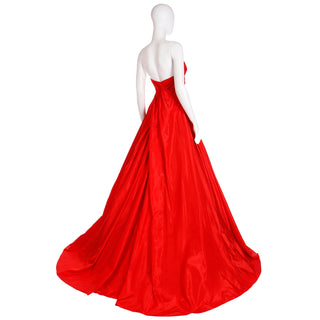 Rare 1980s Karl Lagerfeld Fendi Red Silk Satin Strapless Evening Dress w Bolero