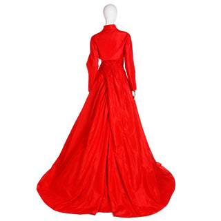 1980s Karl Lagerfeld Fendi Red Silk Satin Strapless Evening Dress w Bolero Jacket