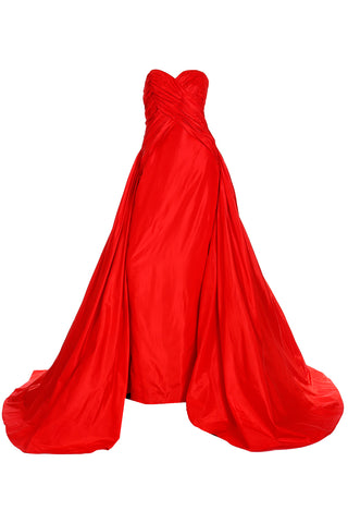 1980s Karl Lagerfeld Fendi Red Silk Satin Strapless Evening Dress w Bolero