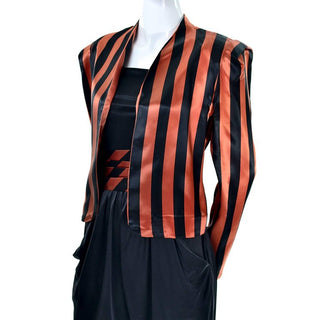 1970's Halloween ensemble with draping jersey jumpsuit and satin jacket and cummerbund for women