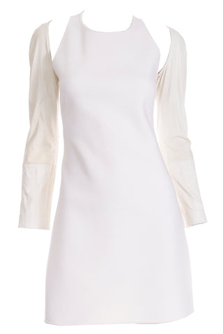 Kaufmanfranco White Dress W Cutouts & Cream Leather Sleeves