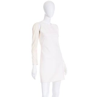 Kaufmanfranco Unique White Dress W Cutouts & Cream Leather Sleeves