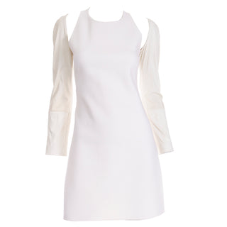 Kaufmanfranco White Dress W Cutouts & Cream Leather Sleeves unique designer dress 