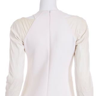 Kaufmanfranco White Dress W Cutouts & Cream Leather Sleeves summer 
