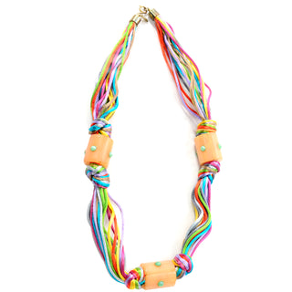 Rare  Kenneth Lane Vintage Multi Colored Cord Necklace With Giant Tube Beads