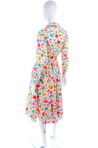 Bold Print 1990s Kenzo Colorful Cotton Floral Print Long Sleeve Dress