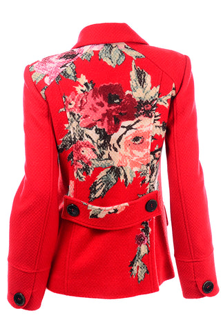 Vintage Kenzo Red Blazer Jacket With Flowers