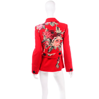 Vintage Kenzo Red Blazer Jacket With Flowers on the back