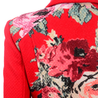 Vintage Kenzo Red Blazer Jacket With Flowers Dbl Breasted