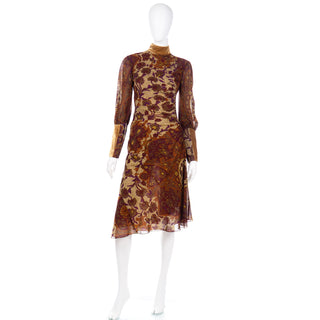 Kenzo Botanical Print Bias Cut Dress w/ Velvet Trim - Modig