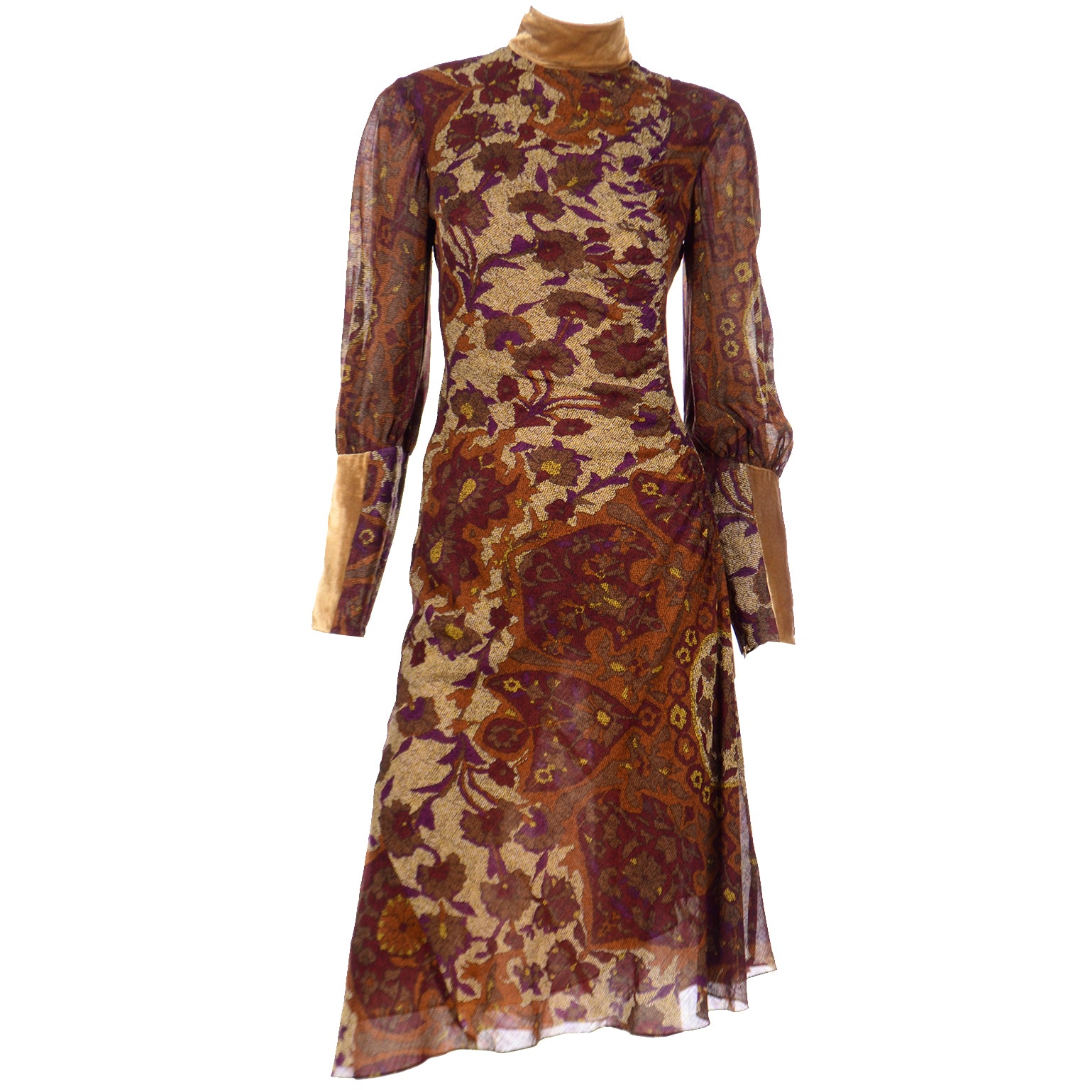Vintage Kenzo Bold Print Dress W Gold Velvet Trim Modig Vintage Kenzo Bold Print Dress W Gold Velvet Trim Modig