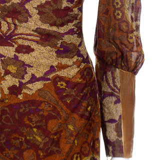 Kenzo Botanical Print Bias Cut Dress in Brown Tan and Maroon - Modig