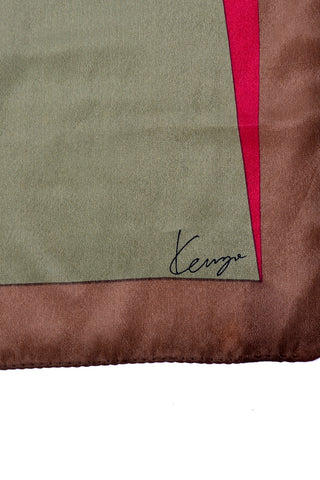 Vintage Kenzo Silk Geometric Red Green Brown & Blue triangle printScarf